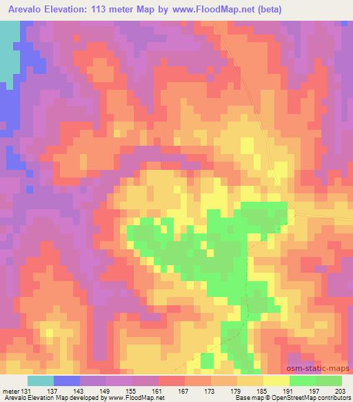 Arevalo,Uruguay Elevation Map