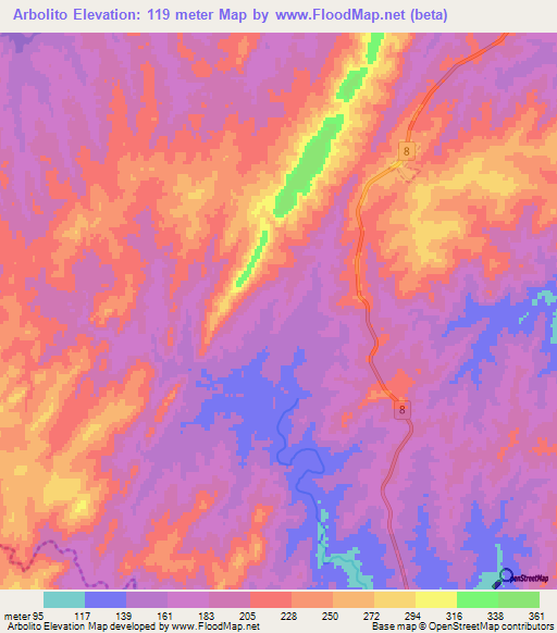 Arbolito,Uruguay Elevation Map