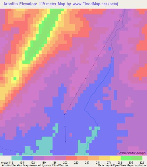 Arbolito,Uruguay Elevation Map