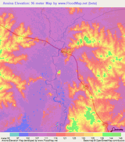 Ansina,Uruguay Elevation Map