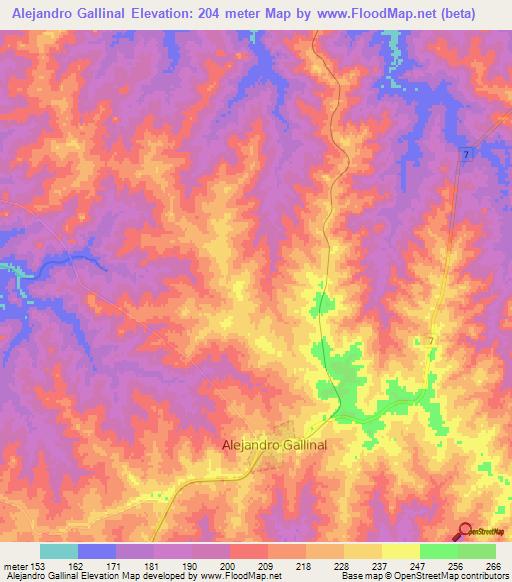 Alejandro Gallinal,Uruguay Elevation Map