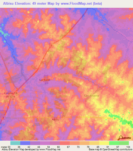 Albisu,Uruguay Elevation Map