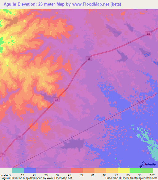 Aguila,Uruguay Elevation Map