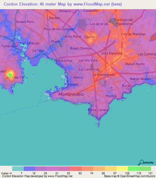 Cordon,Uruguay Elevation Map