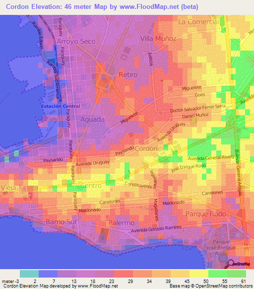Cordon,Uruguay Elevation Map