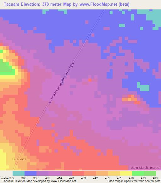 Tacuara,Bolivia Elevation Map