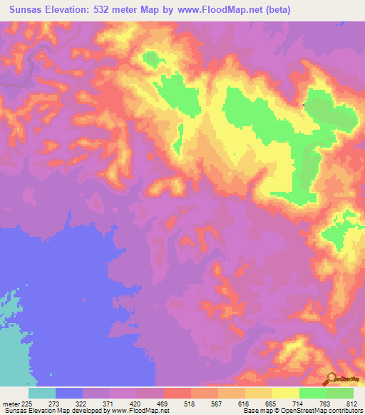 Sunsas,Bolivia Elevation Map