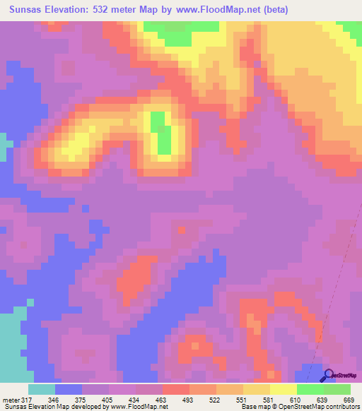 Sunsas,Bolivia Elevation Map