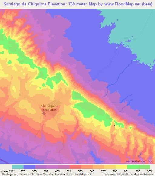 Santiago de Chiquitos,Bolivia Elevation Map