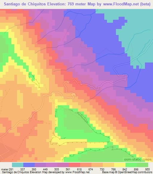 Santiago de Chiquitos,Bolivia Elevation Map