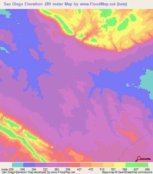 San Diego,Bolivia Elevation Map