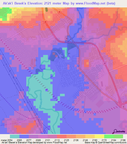Ak'ak'i Besek'a,Ethiopia Elevation Map