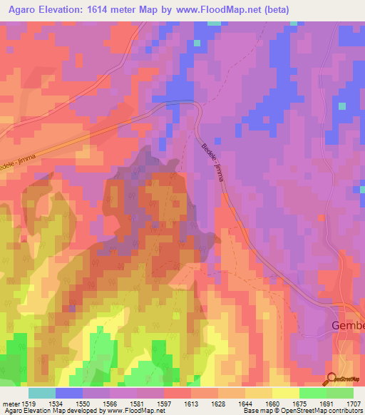 Agaro,Ethiopia Elevation Map