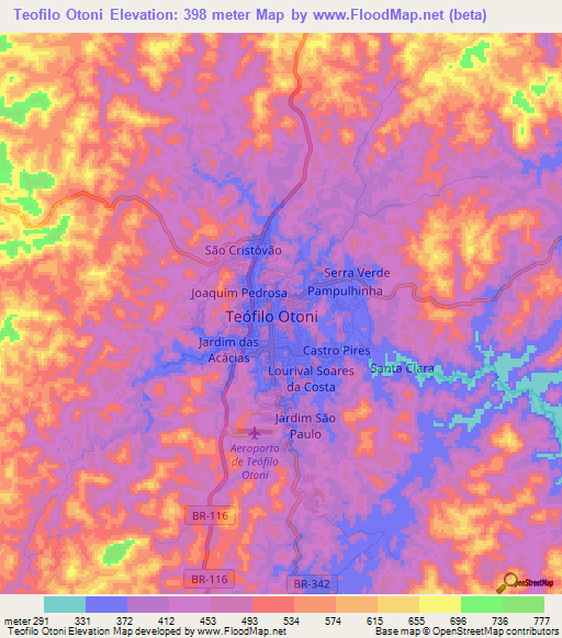 Teofilo Otoni,Brazil Elevation Map