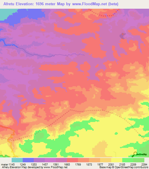 Afretu,Ethiopia Elevation Map