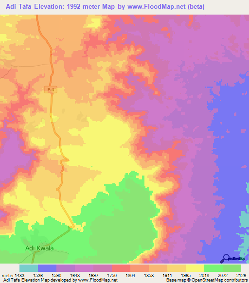 Adi Tafa,Eritrea Elevation Map