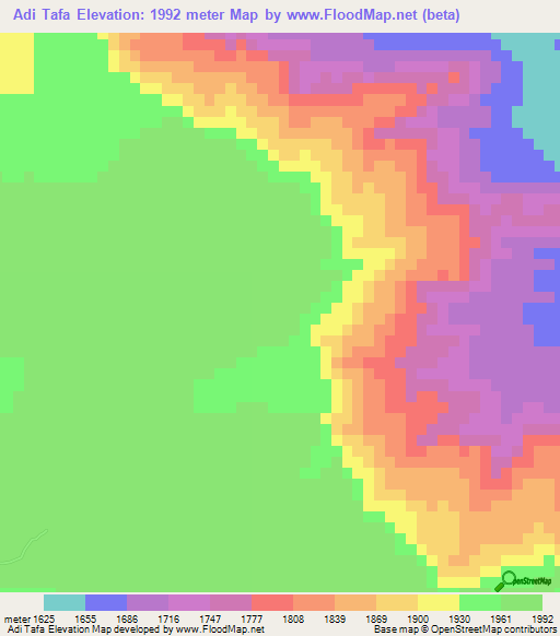 Adi Tafa,Eritrea Elevation Map
