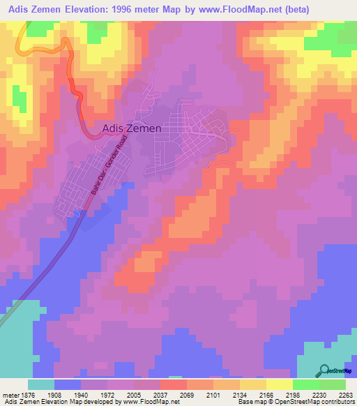Adis Zemen,Ethiopia Elevation Map