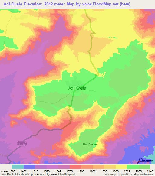 Adi-Quala,Eritrea Elevation Map