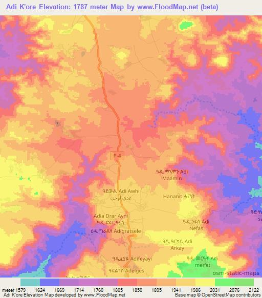 Adi K'ore,Eritrea Elevation Map