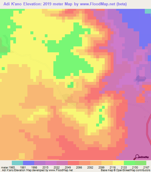Adi K'ano,Eritrea Elevation Map
