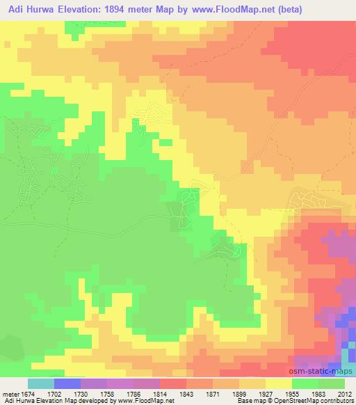 Adi Hurwa,Eritrea Elevation Map