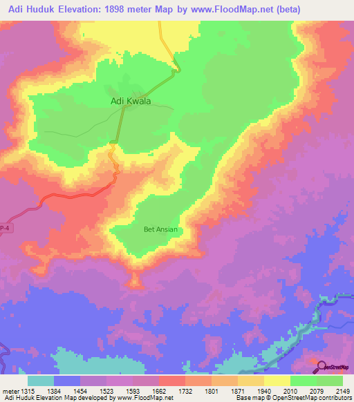 Adi Huduk,Eritrea Elevation Map