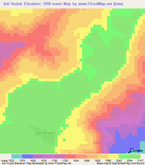 Adi Huduk,Eritrea Elevation Map