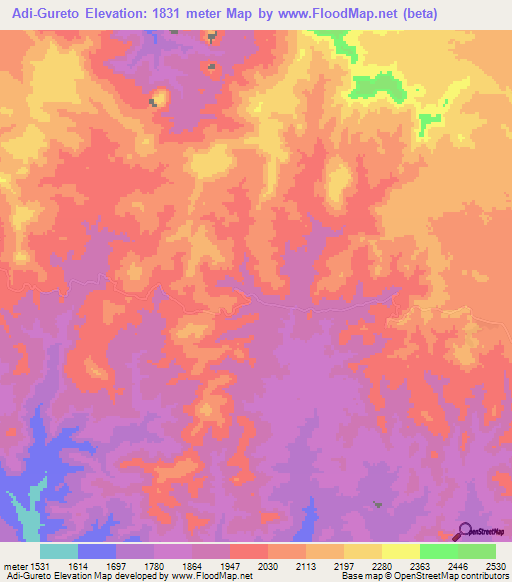 Adi-Gureto,Eritrea Elevation Map