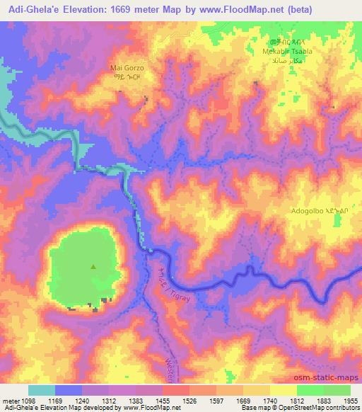 Adi-Ghela'e,Eritrea Elevation Map