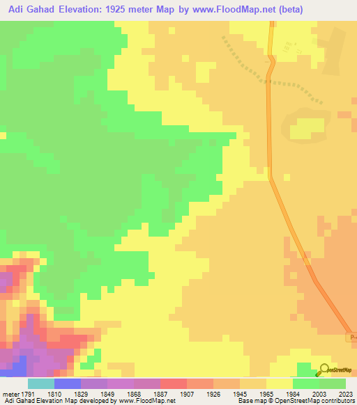 Adi Gahad,Eritrea Elevation Map