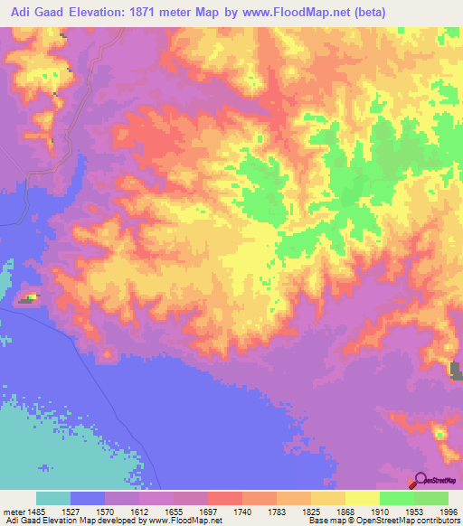 Adi Gaad,Eritrea Elevation Map