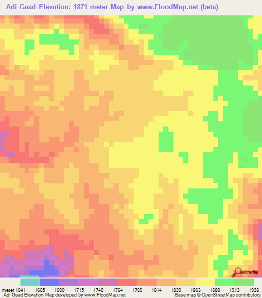 Adi Gaad,Eritrea Elevation Map