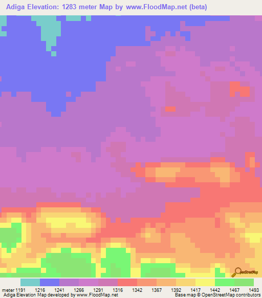 Adiga,Ethiopia Elevation Map