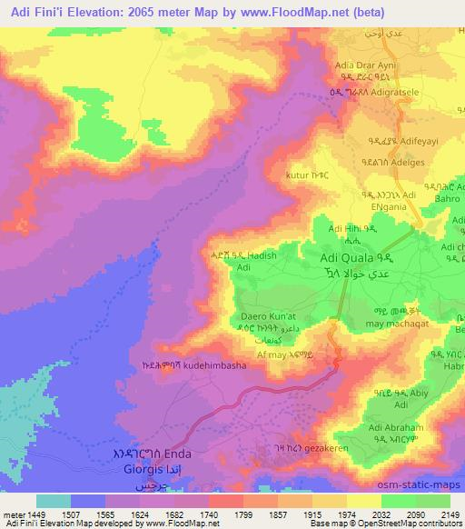 Adi Fini'i,Eritrea Elevation Map