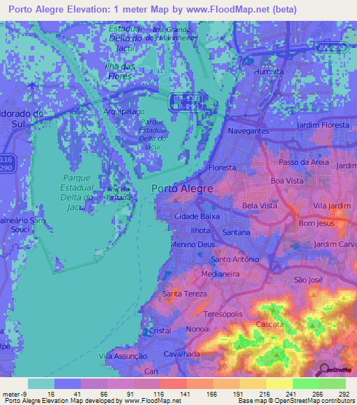 Porto Alegre,Brazil Elevation Map