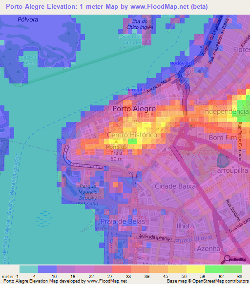Porto Alegre,Brazil Elevation Map