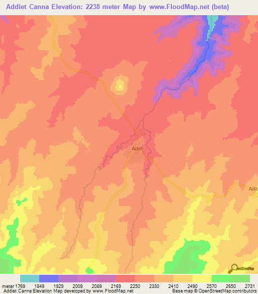 Addiet Canna,Ethiopia Elevation Map