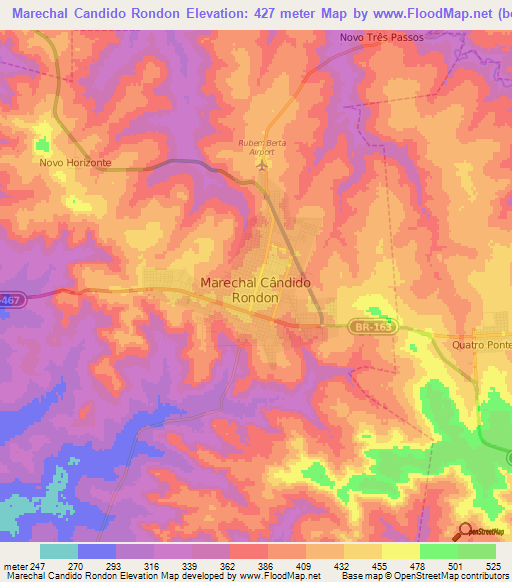 Marechal Candido Rondon,Brazil Elevation Map