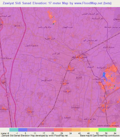 Zawiyat Sidi Sanad,Egypt Elevation Map