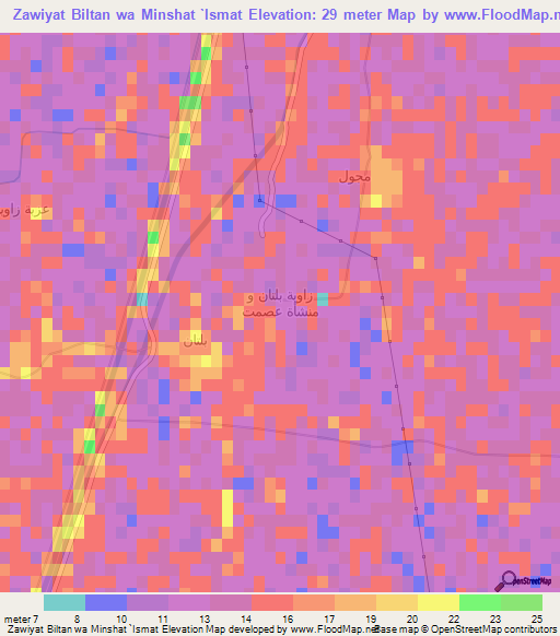 Zawiyat Biltan wa Minshat `Ismat,Egypt Elevation Map