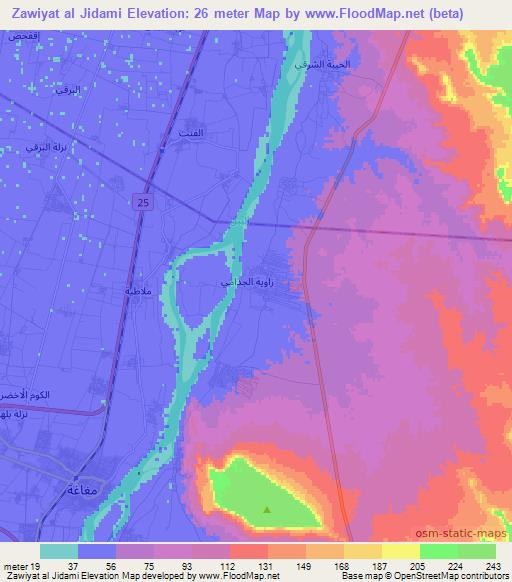Zawiyat al Jidami,Egypt Elevation Map