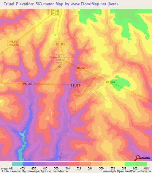 Frutal,Brazil Elevation Map