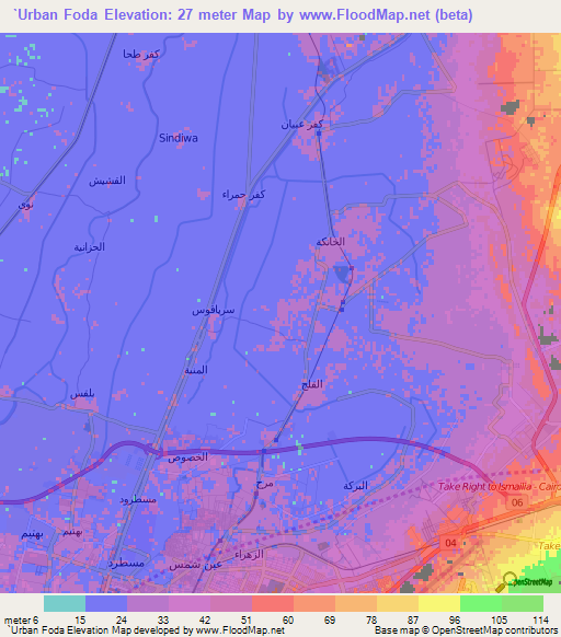 `Urban Foda,Egypt Elevation Map