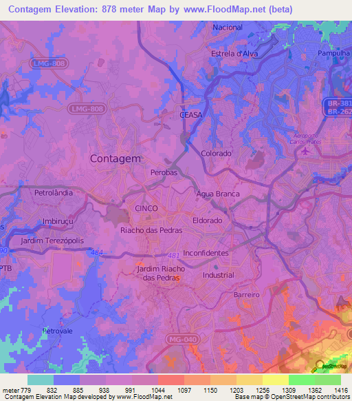 Elevation of Contagem,Brazil Elevation Map, Topography, Contour