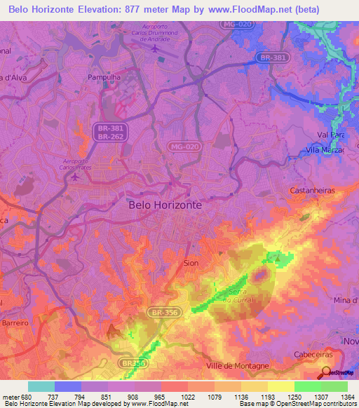 Belo Horizonte,Brazil Elevation Map