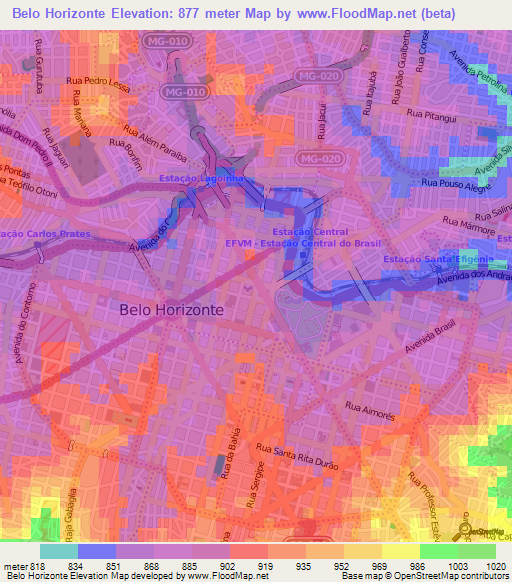 Belo Horizonte,Brazil Elevation Map