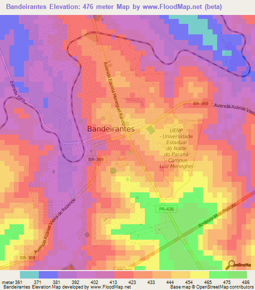 Bandeirantes,Brazil Elevation Map