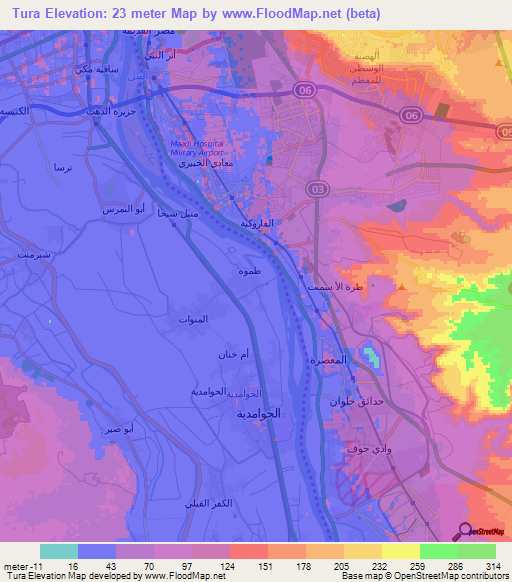 Tura,Egypt Elevation Map