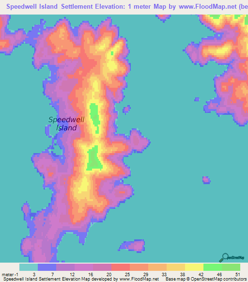 Speedwell Island Settlement,Falkland Islands Elevation Map